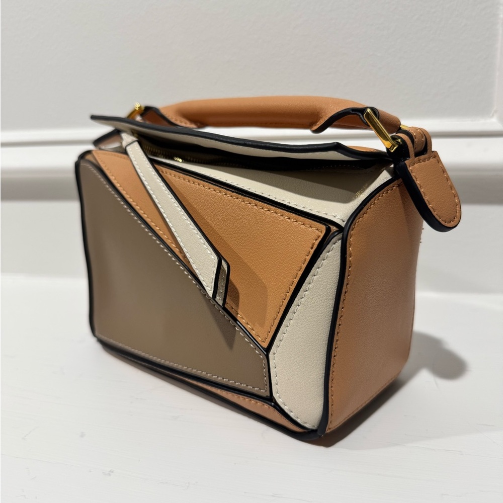 Mini Geo Panel Structured Bag - Brown/Copper/Beige - Picture 4 of 14
